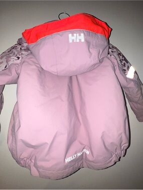 Helly Hansen Girls' Light Pink Rain Jacket with Neon Coral Hood